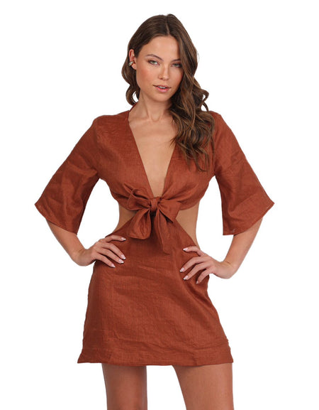 BRONZED LINEN DRESS