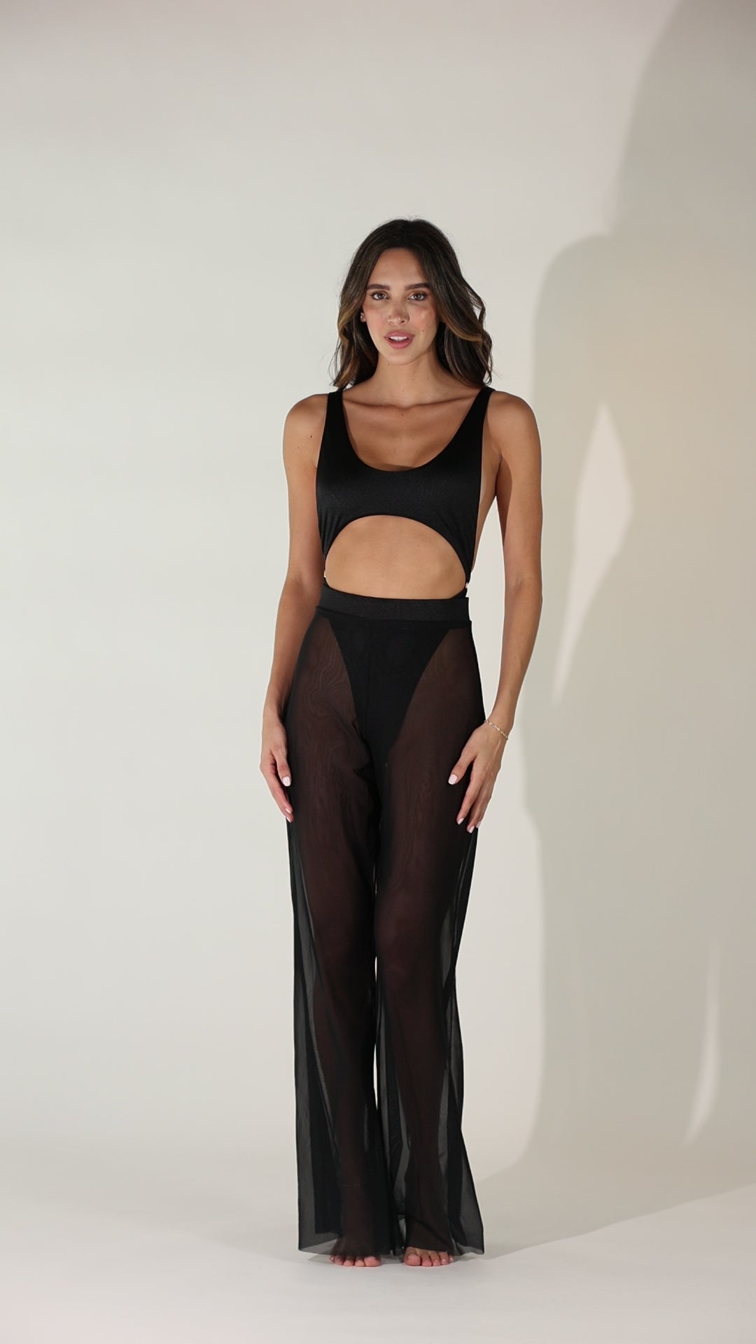 GLOSSY BLACK SAND PANTS